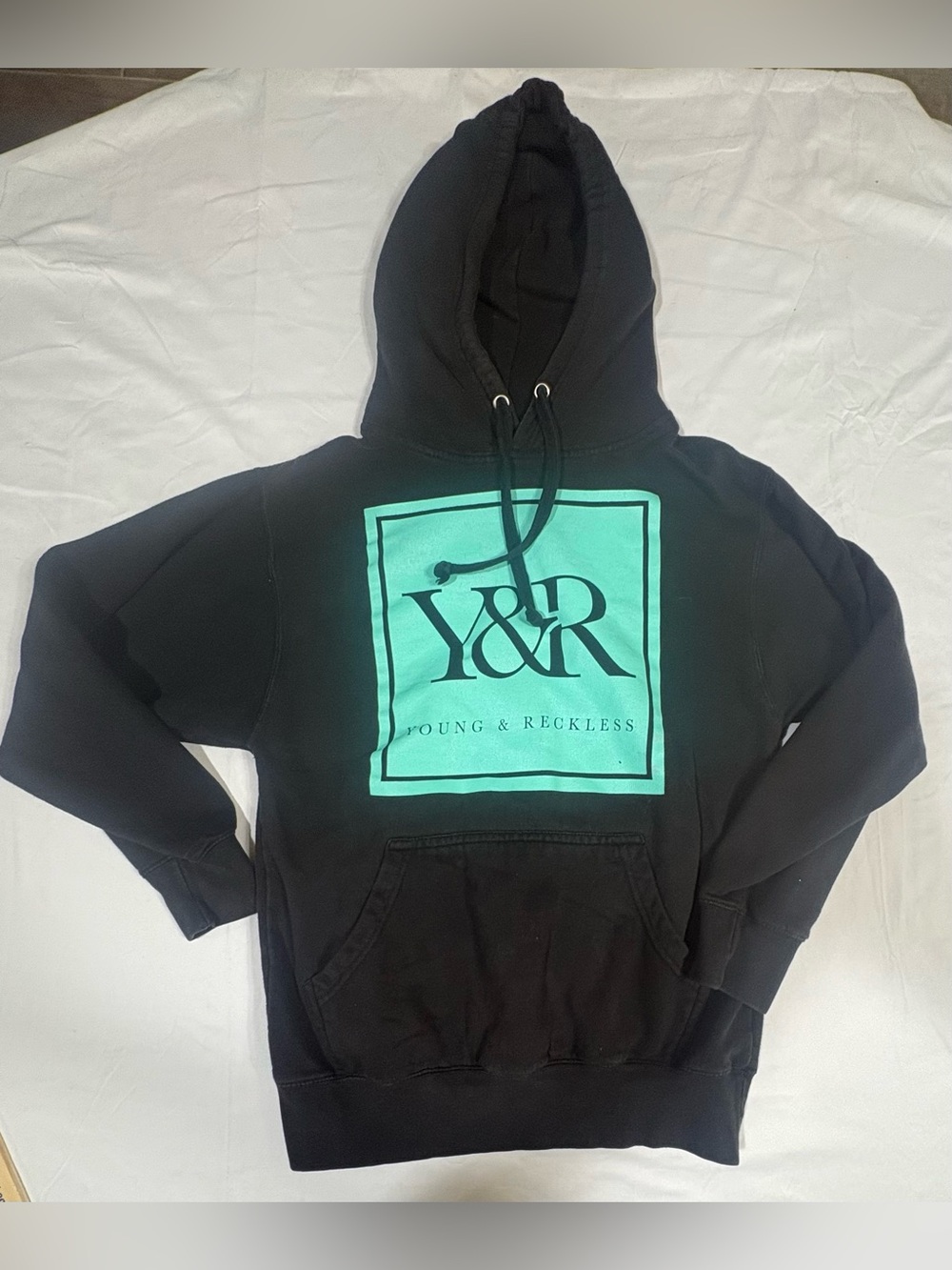 Young & Reckless Black Hoodie with Teal Chest Logo - Men's Sweater